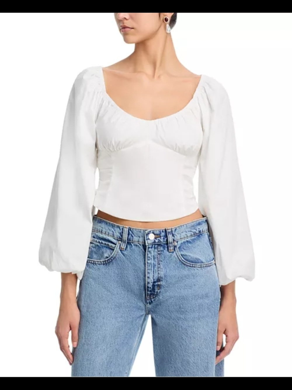 NWT Aqua Wuthering Heights White Puff-Sleeve Square Neck  Crop Top Blouse M